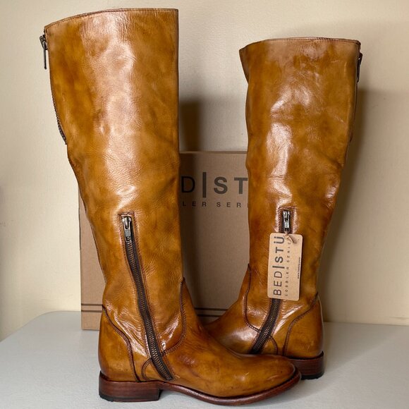 BED STU Tess Tan Distressed Leather Tall Riding Boots BEDSTU Size 8 - Picture 3 of 16